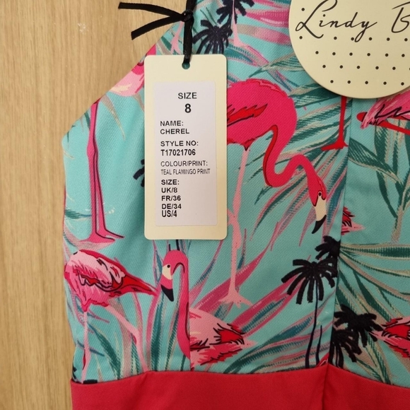Beautiful vintage style lindy bop flamingo print summer dress. Uk 8 - Picture 4 of 4